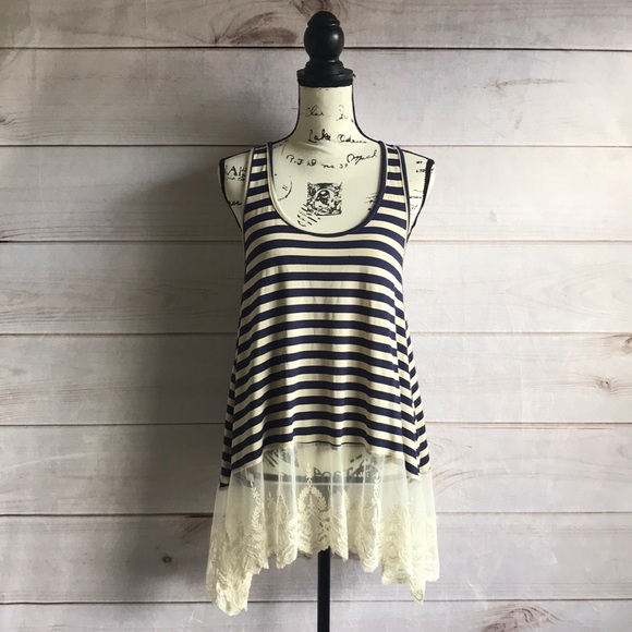 Umgee Tops - Umgee Striped & Lace Tank